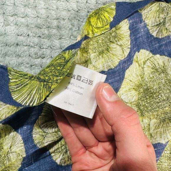 STENSTROMS Men's Lime Green Navy Floral Linen Long Sleeve Button Down Shirt XL - Picture 10 of 10